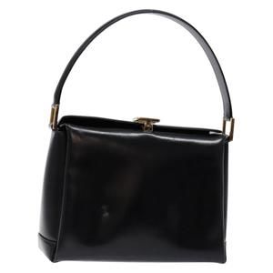 GUCCI Hand Bag Leather Black Gold 000 1448 1269 Auth ep9909